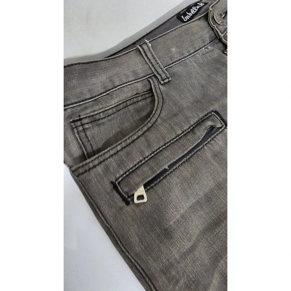 Embellish NYC Mens Moto Biker Jeans Gray Ribbed Knee Zipper Pockets Size 40